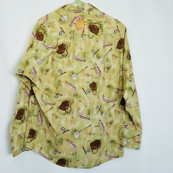 Homemade novelty print‎ Fishing embroidery mens button up shirt chest pocket L - Picture 4 of 9